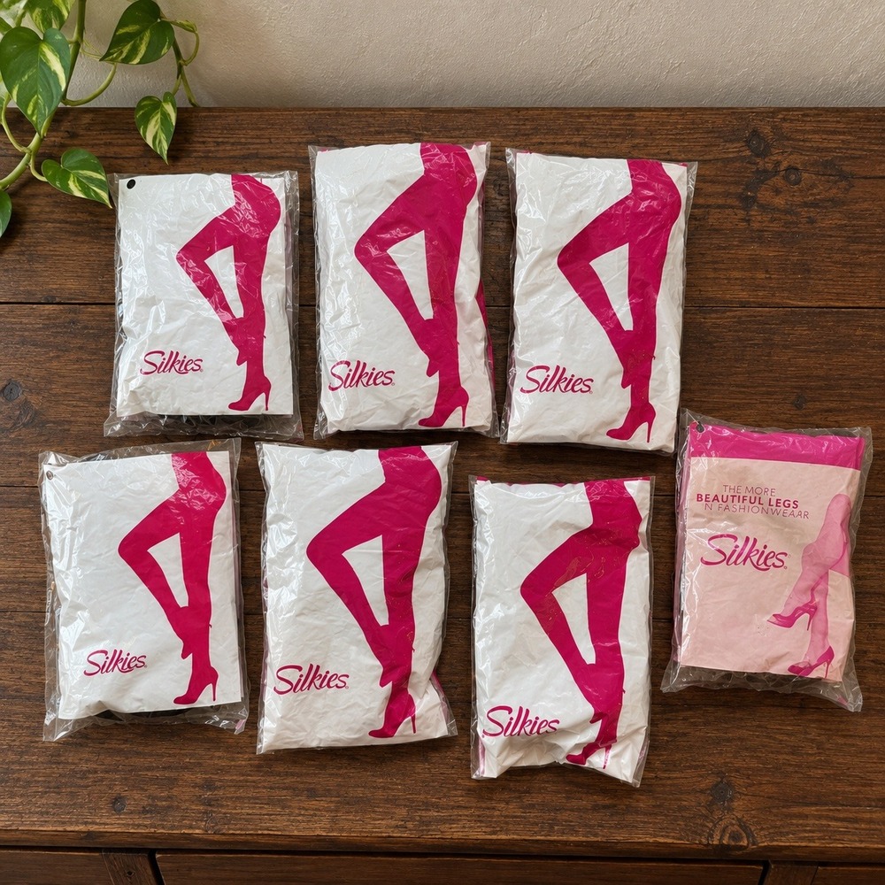 Vintage Silkies Control Top Pantyhose Lot of 7 Black NOS Deadstock Hosiery